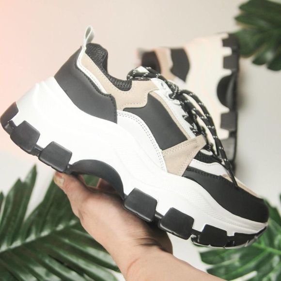 Unbranded Shoes - Chunky Womens Platform Sneakers Beige Tan White Black Shoes
